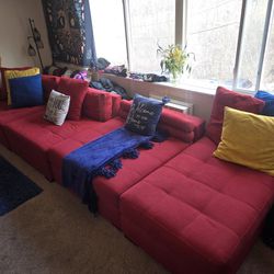 5 PC. RED SECTIONAL with 2 FREE TV STANDS