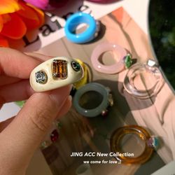 Jennie Style Korean Acrylic Square Gemstone Resin Ring