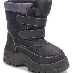NEW Size 8 Kid Boy Girl Toddler Insulated Winter Snow Boots Black Gray Double Strap Snow Boot