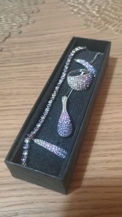 Fine Sterling Silver 925 Set- Purple-Lavender-White Swarovski Crystals