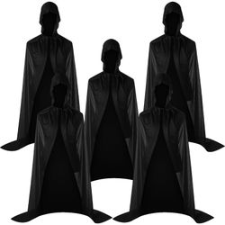 Halloween 5 Pcs Halloween Black Adult Cloak With Hood Unisex (Black)