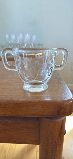 Vintage Heisey Glass Double-Handled Open Sugar Bowl – Floral Etched