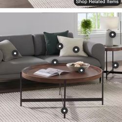 Brookline 42 in. Chestnut Round Wood Coffee Table and Two 20 in. End Tables 3-Piece Set