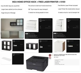 Ikea Home Office Hack +  Free laser printer = $100