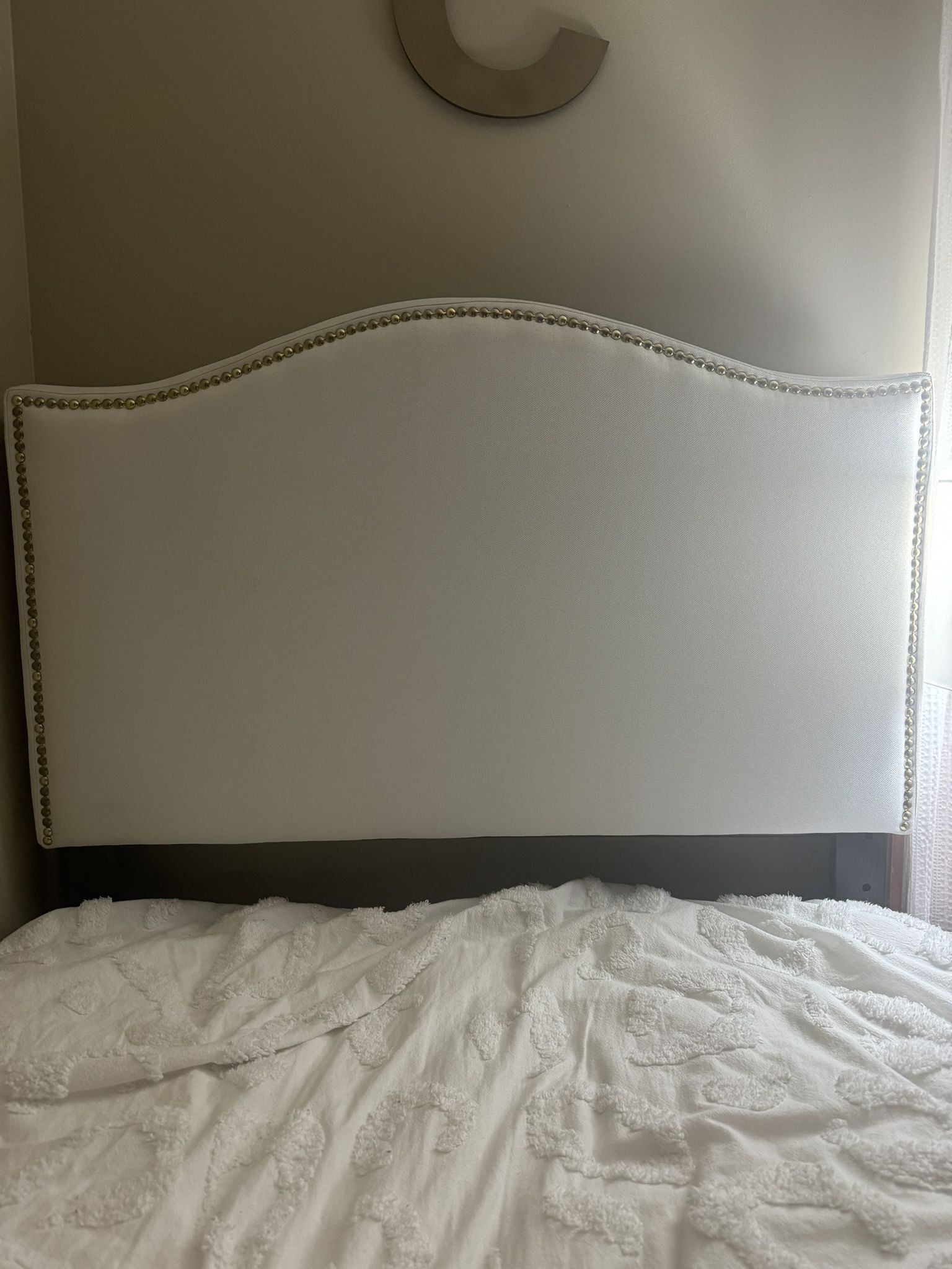 Flash Furniture Lexington Upholstered Twin Size Headboard with Accent Nail Trim in White Fabric