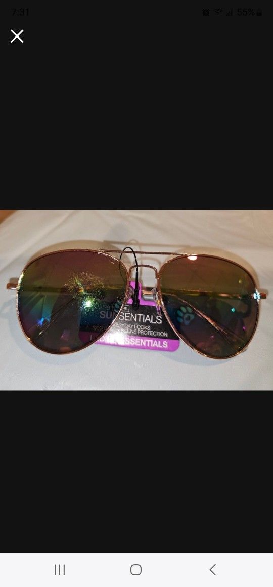 Womens Foster Grant aviator Sunglasses reflective lens gold rim