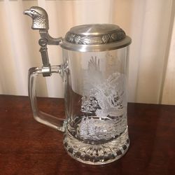 Vintage Crystal German Beer Stein Pewter 