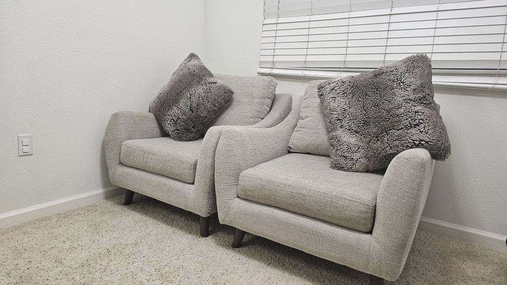 Two Modern Confortable Accent Chairs/Sofas with Large Throw Pillows
