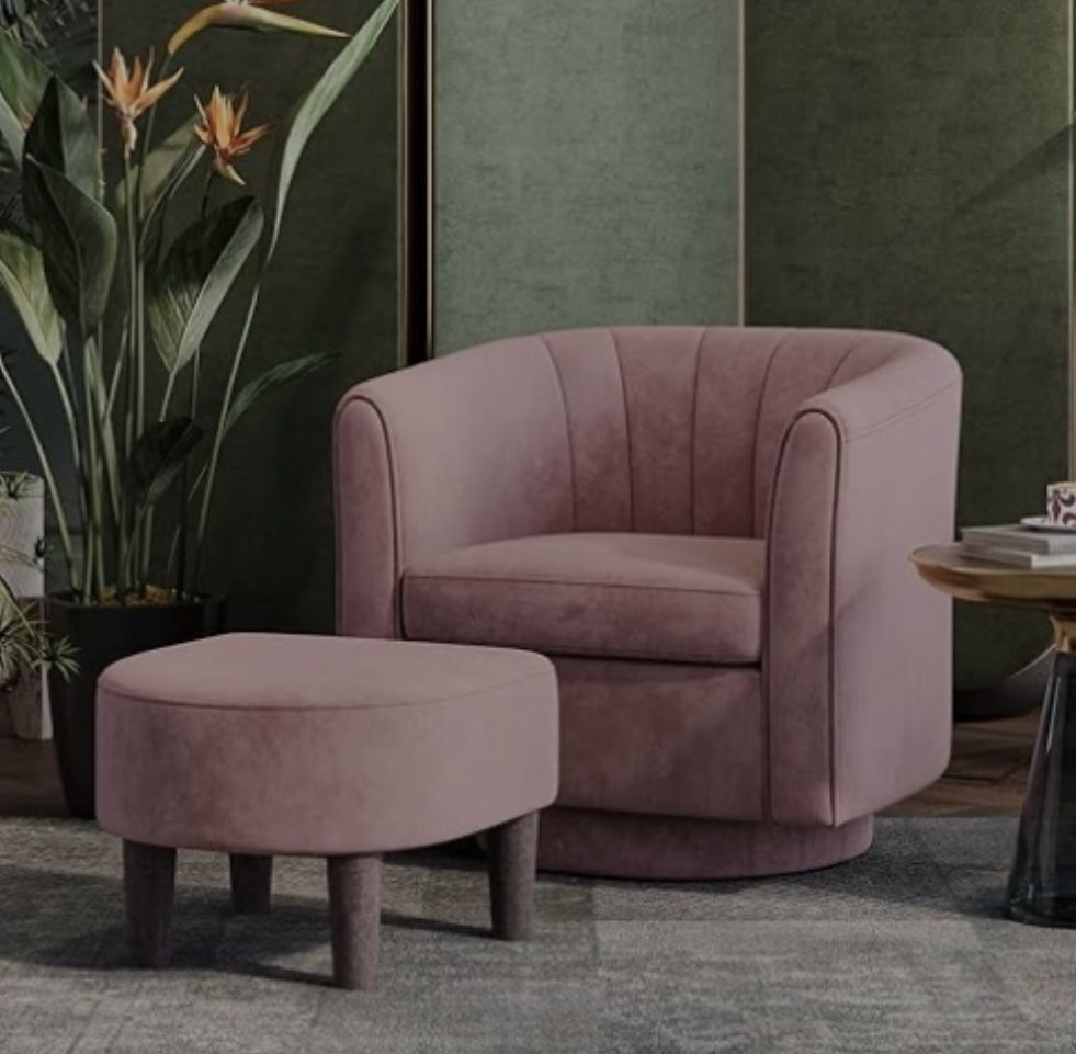 Pink LINSY Swivel Accent Chair + Ottoman β Brand New