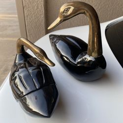 Brass & Black Swan Figures