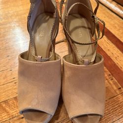 Michael Kors Blush Suede Peep-Toe Lace-Up Wedges Size8,5