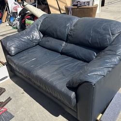 Blue Leather 2 Seater Sofa