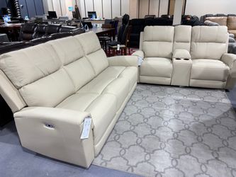 Genuine leather power recliner sofa and loveseat
