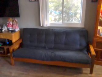 Solid Oak Futon With Full Size Mattress 