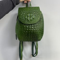 Green. Faux Crocodile Backpack. Genuine Cowhide Leather 