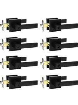 SUNTAI 8 Pack Matte Black Door Handles Privacy Door Levers Without Key, Bed and Bath Door Locks Interior Door Knobs, Reversible Flat Levers with Squar