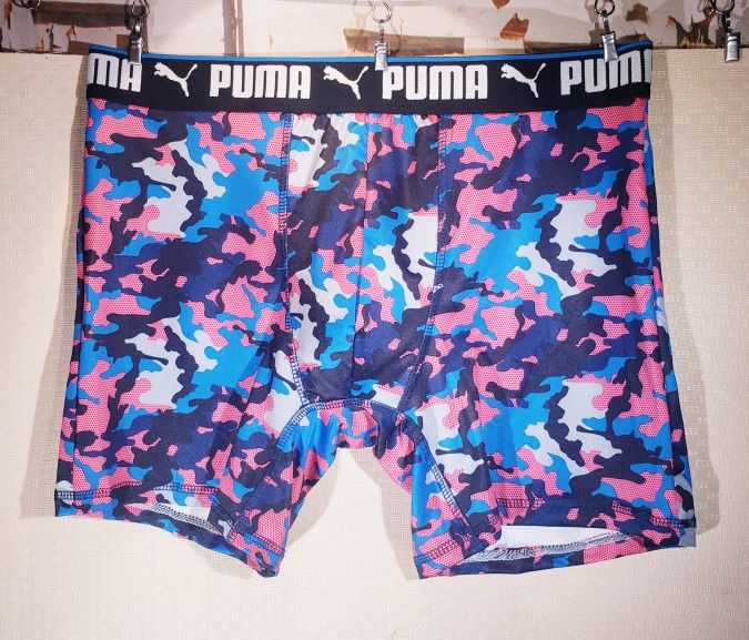 Puma Men's Sport Performance Boxer Brief Pink/Blue Camo NWOT Underwear L