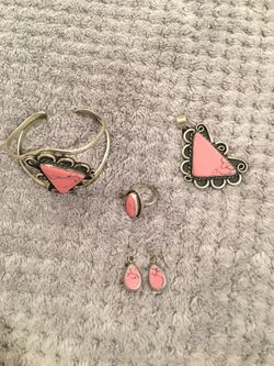 Pink stone set, 925 Silver