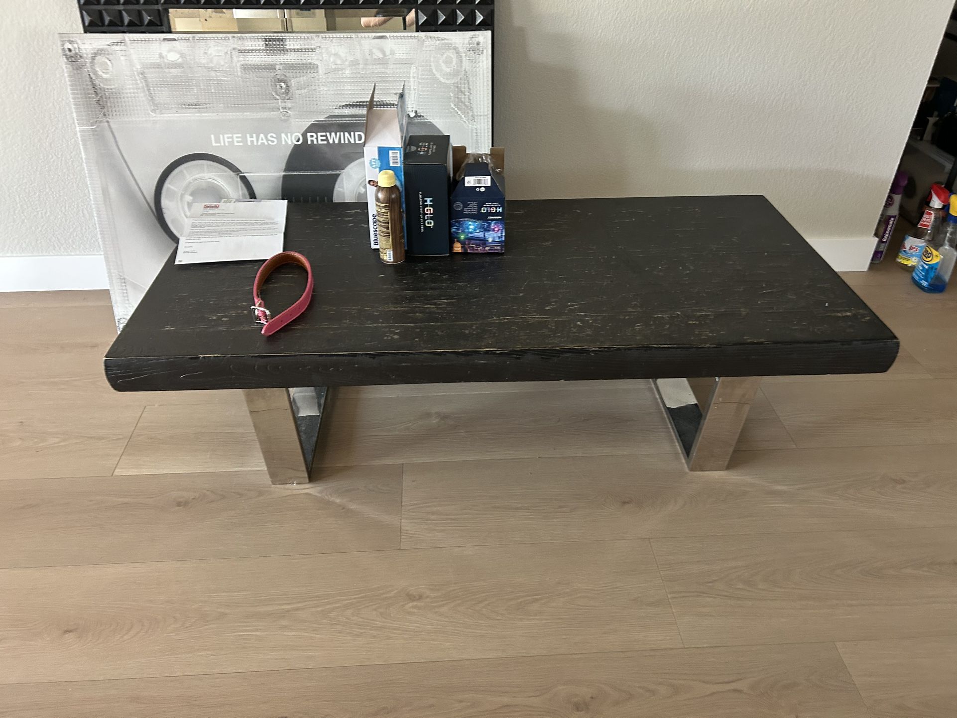 Coffee Table Chrome Legs Wood Top