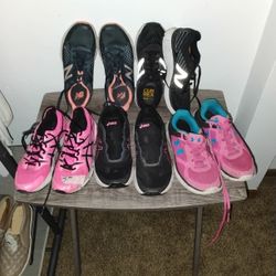 2 Pair New balance, 2 Pair Asics, And One Pair Under Armour