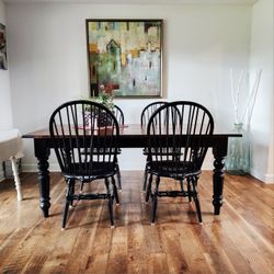 Farmhouse Table & 4 Chairs, Blk Base w/ Wood Top