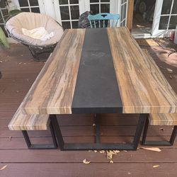 Outdoor laminate table with dual bench seating