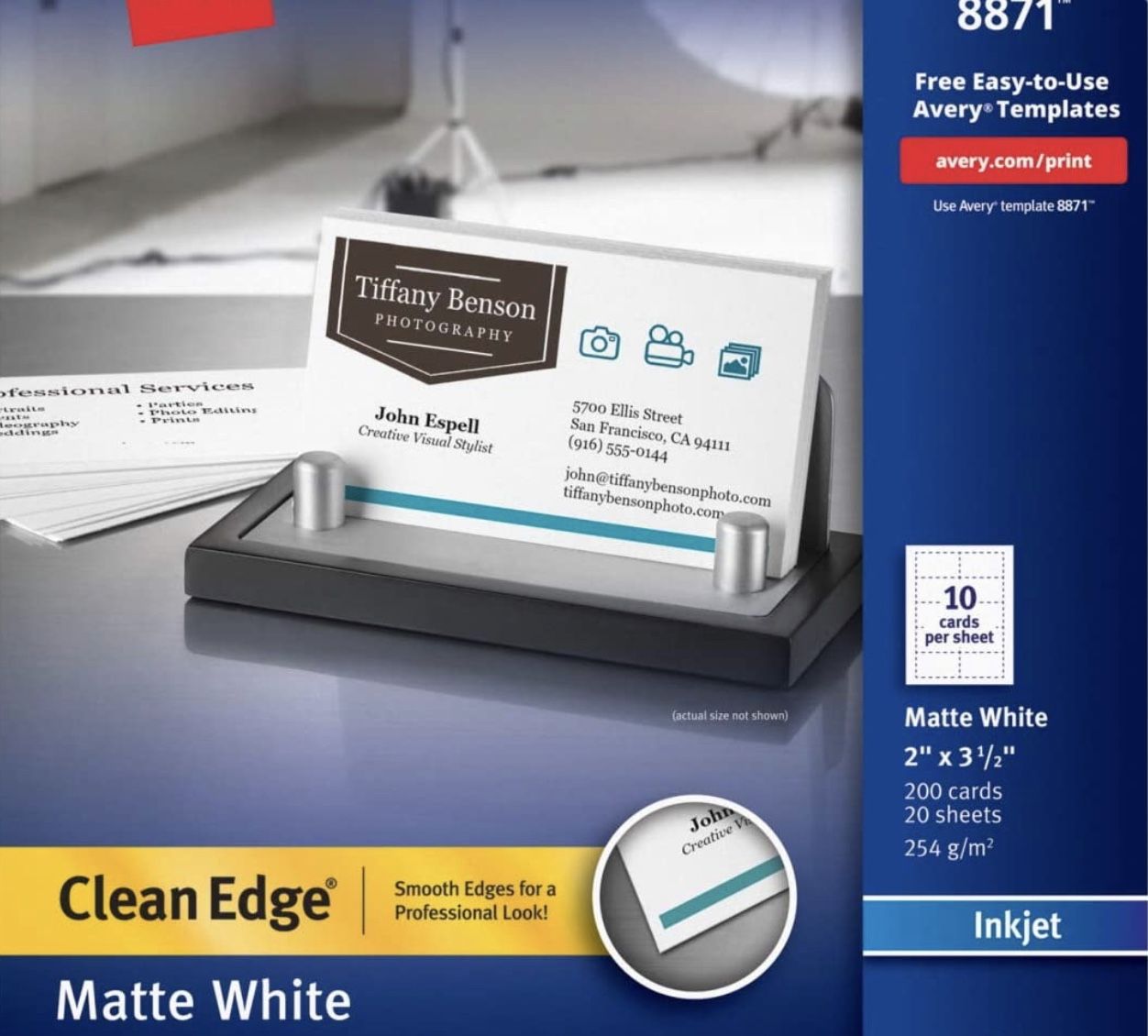 Printable Business Cards, Inkjet Printers, 200 Cards, 2 x 3.5, Clean Edge, Heavyweight (8871)