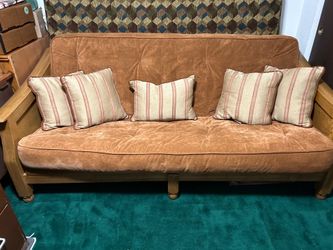 Solid Oak Futon with two mattresses and all accessory pillows