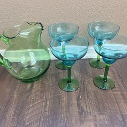 Vintage Mexican Glass Margarita glass Set and picture