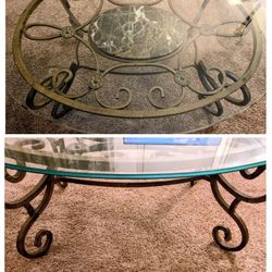 Raw Iron Coffee Table With Marble Centerpiece 