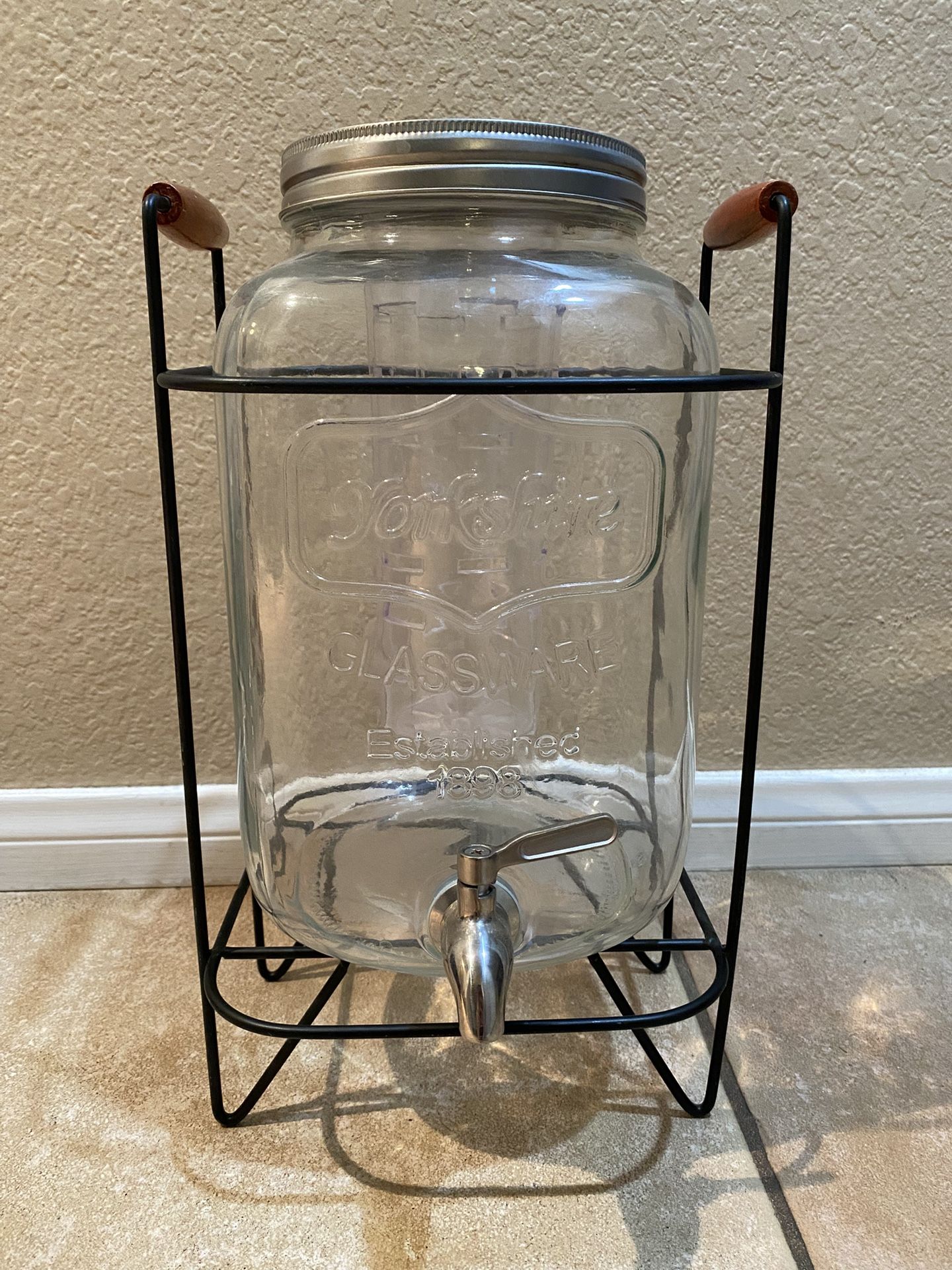 2 Gallon Glass Drink Dispenser w/ Metal Stand & Ice Core
