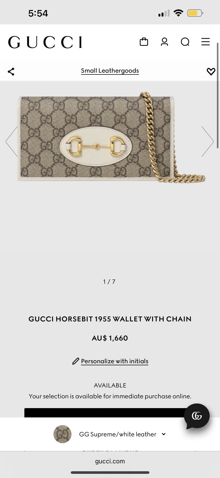 White 'Gucci 1955' GG Supreme Horsebit Chain Wallet Bag