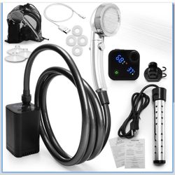 Outdoor Portable Shower with Immersion Water Heater – Low Noise Portable Camping Shower with LED Display, 3 Adjustable Water Levels – Heated Portable 