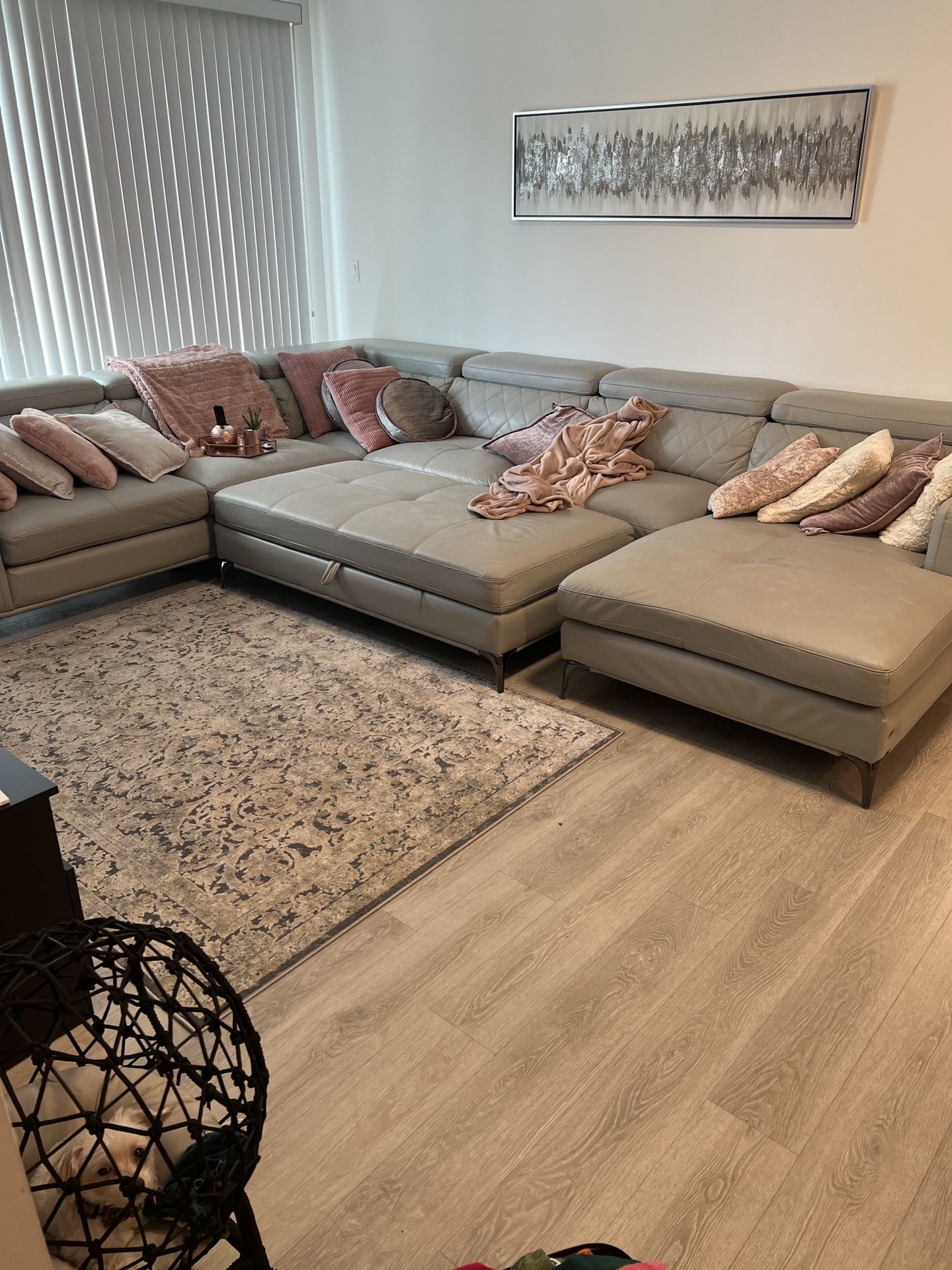 Must Pick Up Today! Living Room Sectional Gray Leather Couch W/ Ottoman