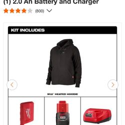 Milwaukee Men's Large M12 12-Volt Lithium-Ion Cordless Black Heated Jacket Hoodie Kit with (1) 2.0 Ah Battery and Charger