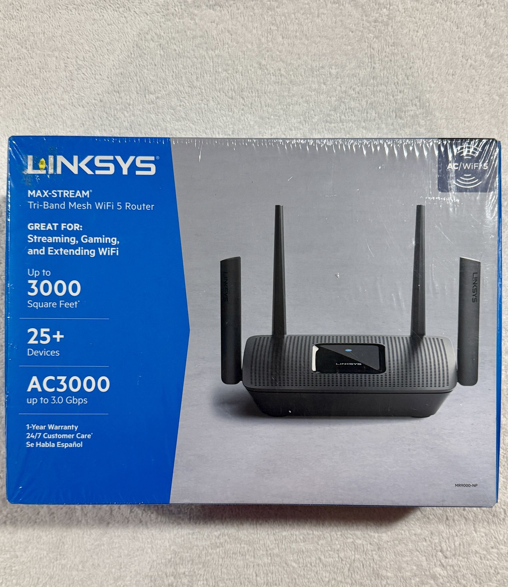 Linksys Max Stream AC3000 Tri Band Mesh WiFi 5 Router, Black