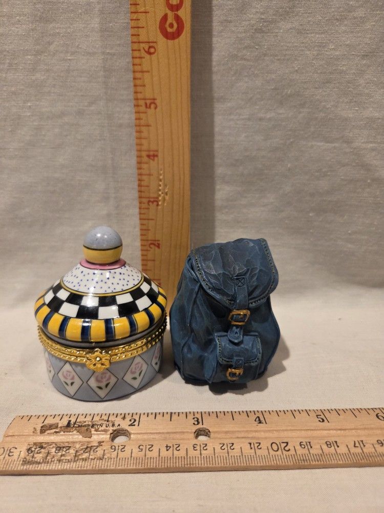 Trinket Boxes, lot of 2 ,one porcelain and one resin VTG 1999
