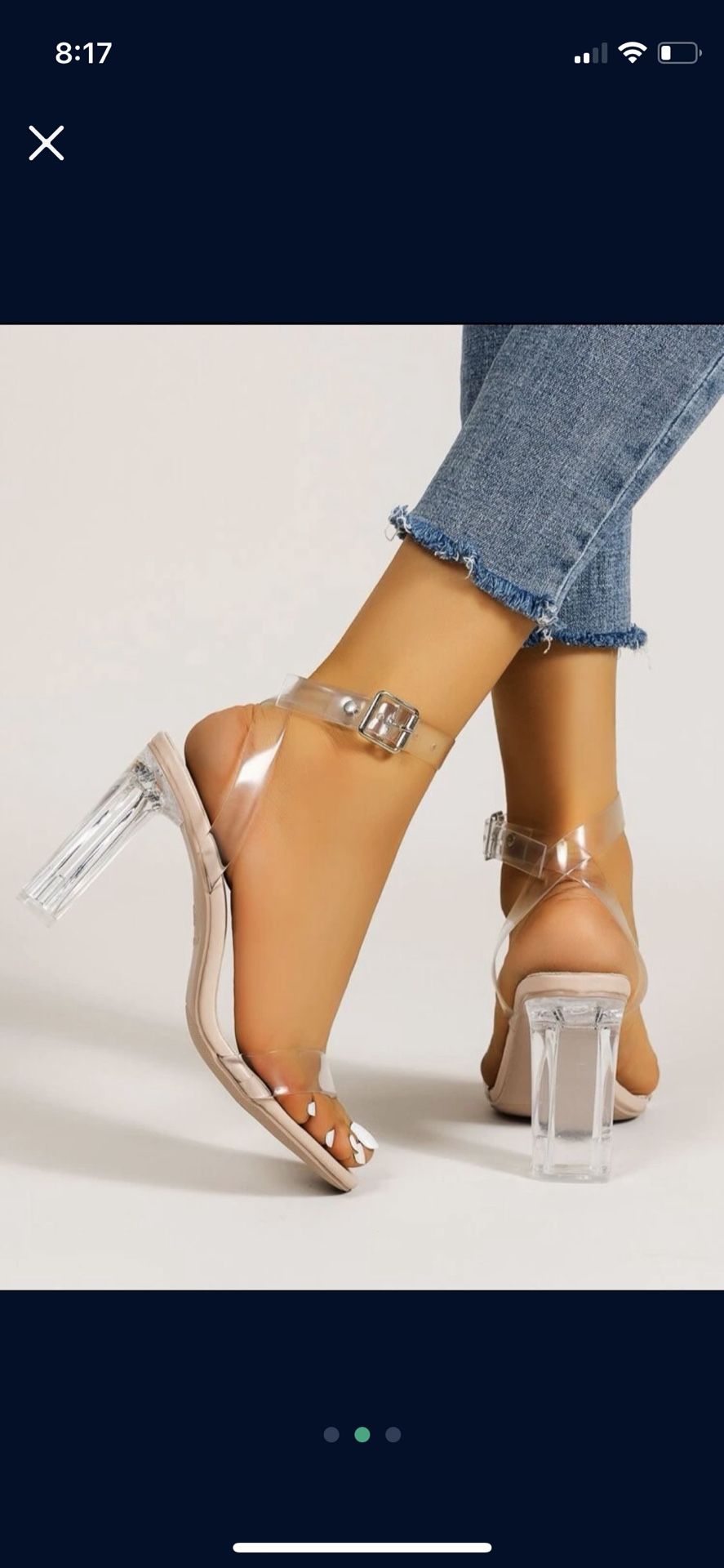 Clear Chunky Heeled Ankle Strap Sandals 