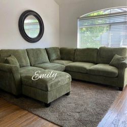 Beautiful 4-Pc Corduroy Sectional Sofa With Ottoman 