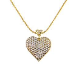 18k Yellow Gold Puff 4 CTW Diamond Heart Pendant & Chain Necklace 16”