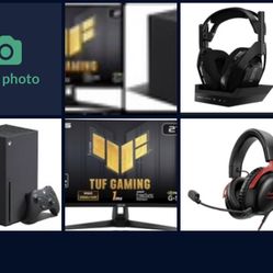Xbox Console, Xbox Controllers, Monitor, Gaming Headsets, Headset Charger
