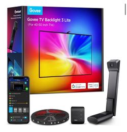 Govee TV Backlight 3 Lite with Fish-Eye Correction Function Sync to 55-65 Inch TVs, 7.8ft RGBICW Wi-Fi LED Strip Lights with Camera, 4 Colors in 1 Lam