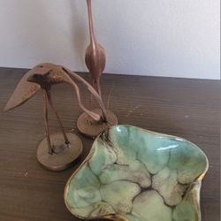 Vtg  Brass (Copper Patina) Crane Heron Pair MCM Mid Century Modern Bird Statues 