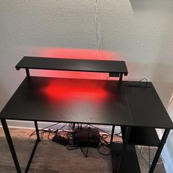 40 Inch Small Gaming Desk with Storage & Led Lights