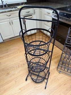 3-Tier Black Metal Wire Basket Stand