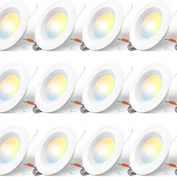 Amico 5/6 inch 5CCT LED Recessed Lighting 12 Pack, Dimmable, Damp Rated, 12.5W=100W, Can Lights with Baffle Trim, Retrofit Installation, ETL&FCC, Whit