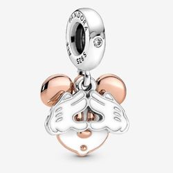 Pandora Disney Mickey Mouse Double Charm Dangle Rosegold Silver For Bracelet Necklace 