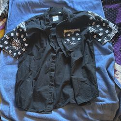 Bolton Black Button-Up Shirt – Bandana Sleeve Detail