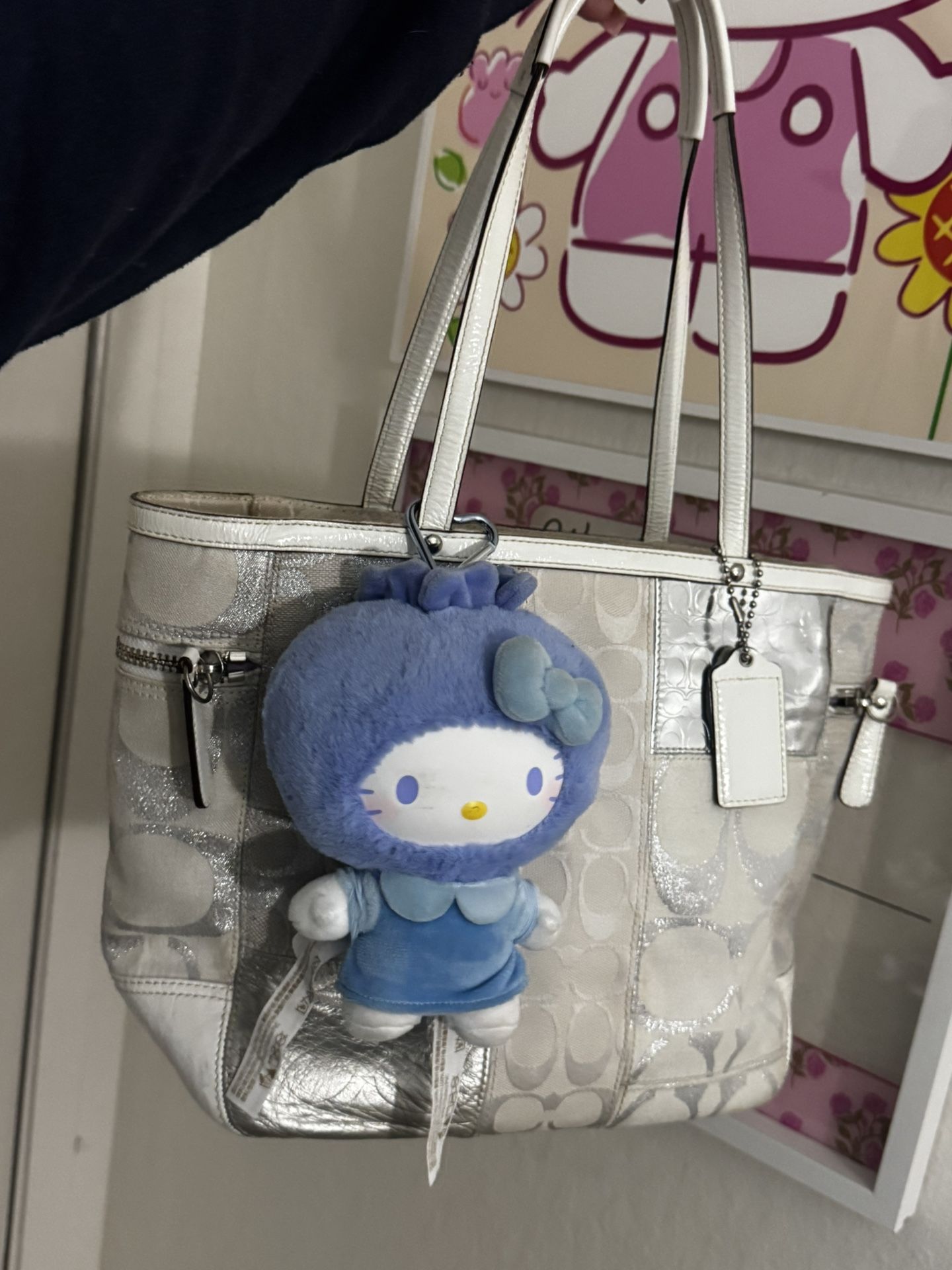 RARE vintage coach white silver patchwork tote