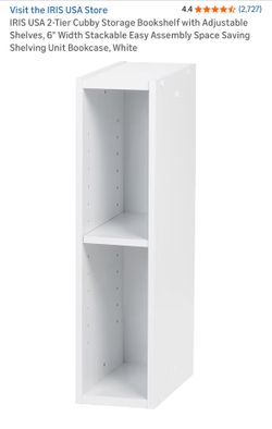 IRIS USA 2-Tier Cubby Storage Bookshelf with Adjustable Shelves, 6" Width Stackable Easy Assembly Space Saving Shelving Unit Bookcase, White